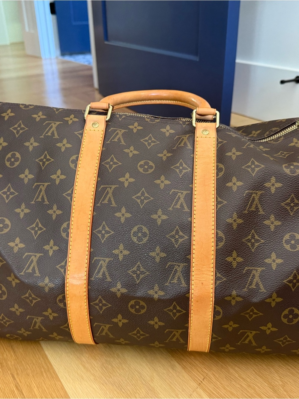 Louis Vuitton Brown Monogram Canvas Travel Duffel with Natural Leather Handles